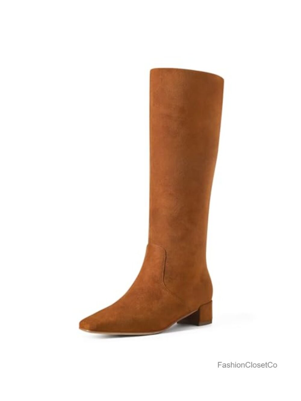 Women's Knee High Pull-On Boots Square Toe Low Block Heel PU Faux Suede